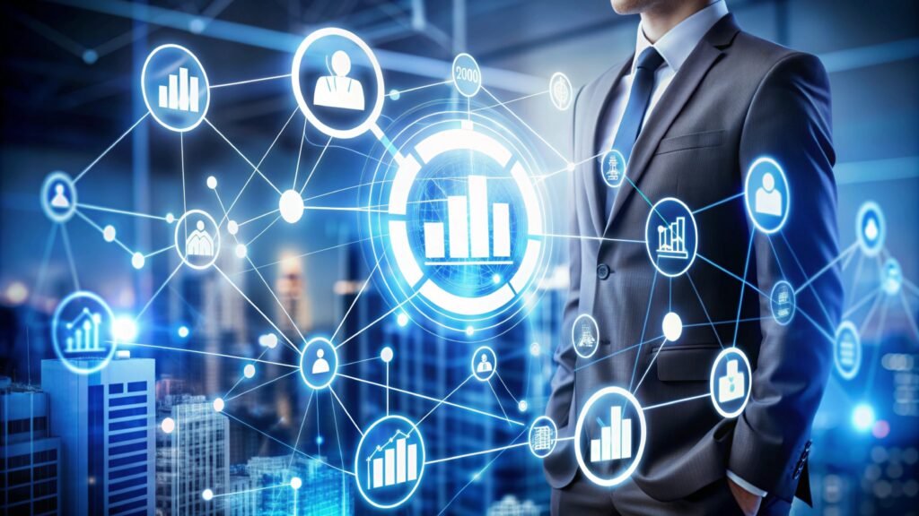 Businessman with digital interface of data growth – Qnomix Technologies – Qnomix Technologies SAP B1 IoT Integration